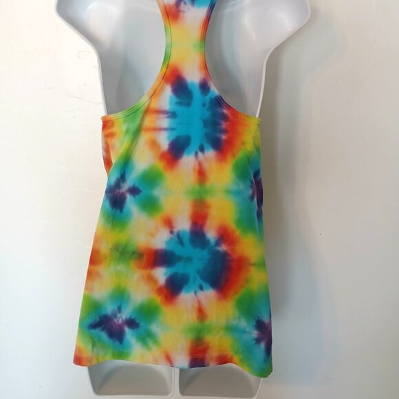 Rainbow Tie Dye Racerback Tank Top With Pretty Colorburst Pattern Women's Small - Picture 12 of 14